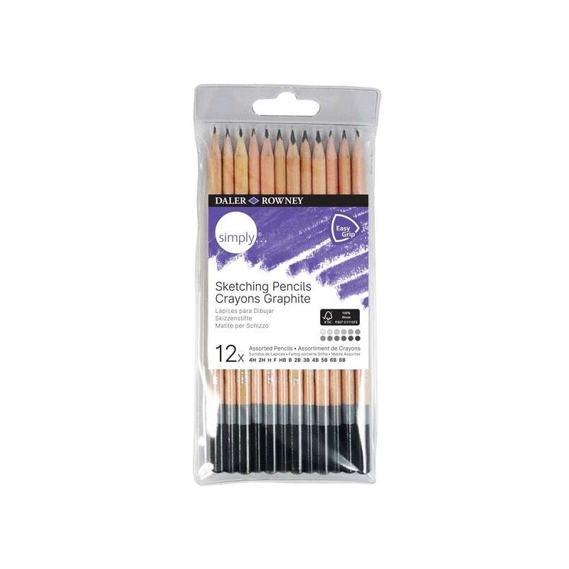 Daler Rowney Simply Pack de 12 Lapices de Grafito Redondos - Facil de Afilar - Para Estudiantes y Uso Personal - Minas Surtidas Daler Rowney Simply Pack de 12 Lapices de Grafito Redondos - Facil de Afilar - Para Estudiantes y Uso Personal - Minas Surtidas