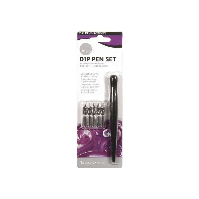 Daler Rowney Simply Confezione da 1 portapenne e 5 pennini - Nero Daler Rowney Simply Confezione da 1 portapenne e 5 pennini - Nero