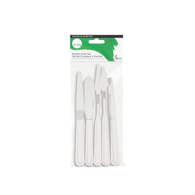 Daler Rowney Simply Confezione da 5 spatole in plastica - Forme diverse - Plastica resistente - Colore bianco Daler Rowney Simply Confezione da 5 spatole in plastica - Forme diverse - Plastica resistente - Colore bianco