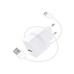 DCU Tecnologic Cargador USB 5V 2.4A + Cable USB Tipo C - 1m - Carga Rapida y Segura para tus Dispositivos - Color Blanco