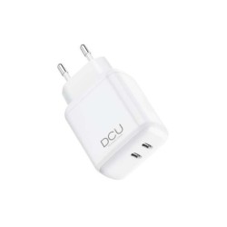 Caricabatterie doppio USB tipo C PD DCU Tecnologic 20W + 20W - Bianco