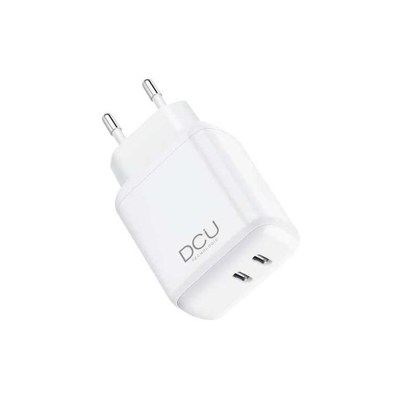 Caricabatterie doppio USB tipo C PD DCU Tecnologic 20W + 20W - Bianco Caricabatterie doppio USB tipo C PD DCU Tecnologic 20W + 20W - Bianco