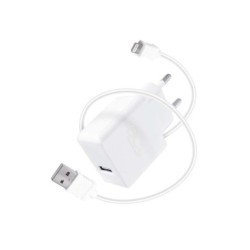 DCU Tecnologic Cargador USB 5V 2.4A + Cable Lightning MFI - 1m - Carga Rapida y Segura - Conector C89 - Color Blanco