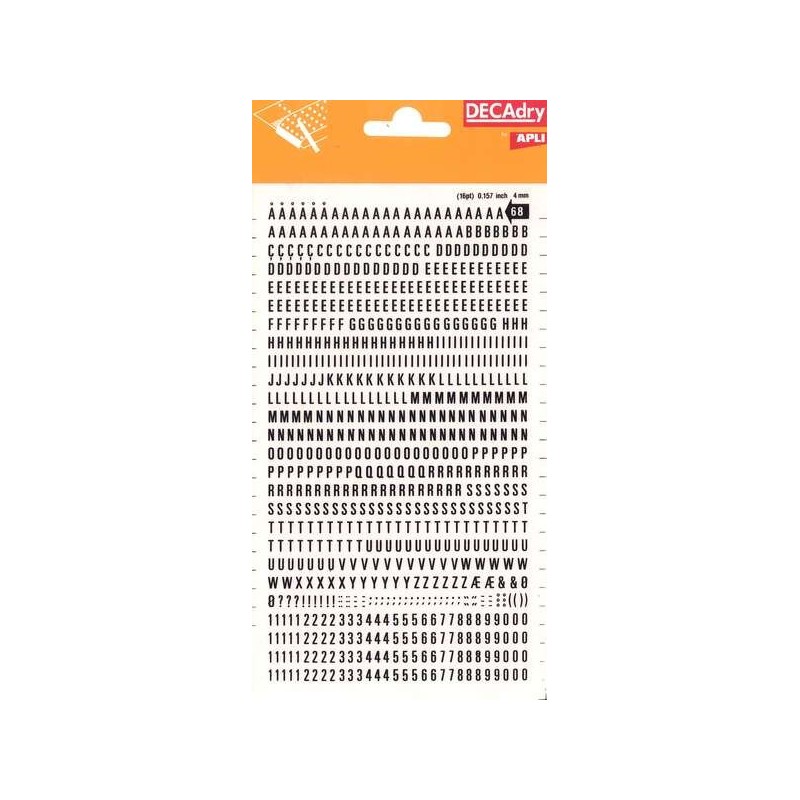 Apli Letras y Numeros Transferibles - 4mm de Tamaño - 792 Caracteres - Faciles de Aplicar y Remover - Negros Apli Letras y Numeros Transferibles - 4mm de Tamaño - 792 Caracteres - Faciles de Aplicar y Remover - Negros