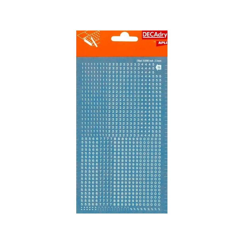 Numeri trasferibili Apli - 2,5 mm - Applicazione facile - Resistente all'acqua - Bianco - 952 caratteri Numeri trasferibili Apli - 2,5 mm - Applicazione facile - Resistente all'acqua - Bianco - 952 caratteri