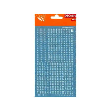 Numeri trasferibili Apli - 2,5 mm - Applicazione facile - Resistente all'acqua - Bianco - 952 caratteri