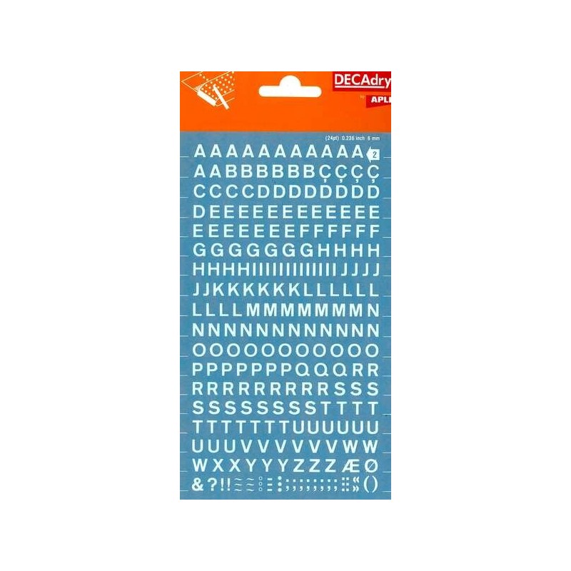 Lettere trasferibili Apli bianche 6 mm - 258 caratteri - Facile applicazione - Ottima adesione - Bianco versatile Lettere trasferibili Apli bianche 6 mm - 258 caratteri - Facile applicazione - Ottima adesione - Bianco versatile