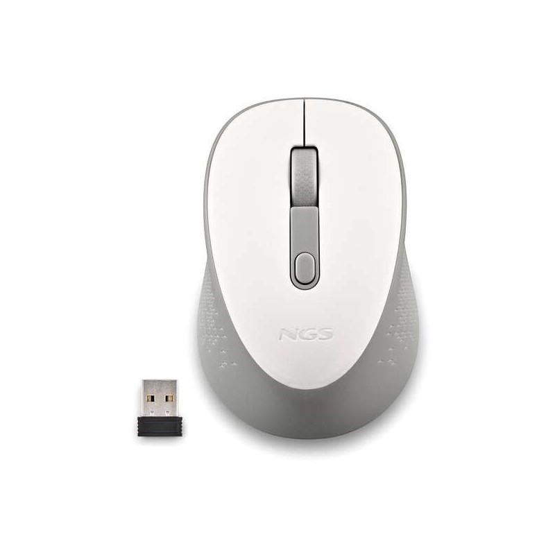Mouse USB wireless NGS Dew White 1600 dpi - 3 pulsanti - Utilizzo per destrimani - Colore bianco/grigio Mouse USB wireless NGS Dew White 1600 dpi - 3 pulsanti - Utilizzo per destrimani - Colore bianco/grigio