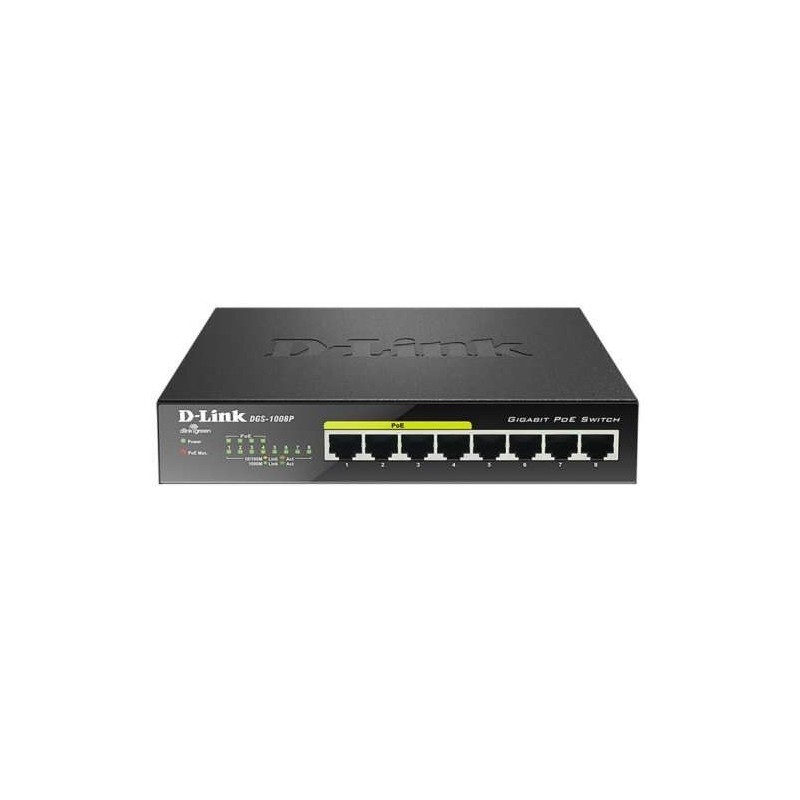 D-Link Switch 8 Puertos Gigabit 10/100/1000 Mbps - PoE D-Link Switch 8 Puertos Gigabit 10/100/1000 Mbps - PoE
