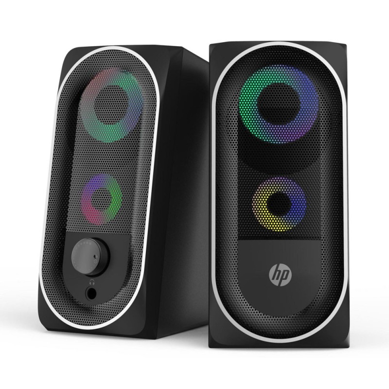HP Altavoces Multimedia USB 6W - Retroiluminacion Led - Conector Jack 3.5mm - Control de Volumen - Cable de 1.20m