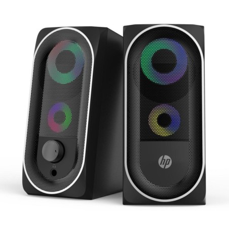 HP Altavoces Multimedia USB 6W - Retroiluminacion Led - Conector Jack 3.5mm - Control de Volumen - Cable de 1.20m