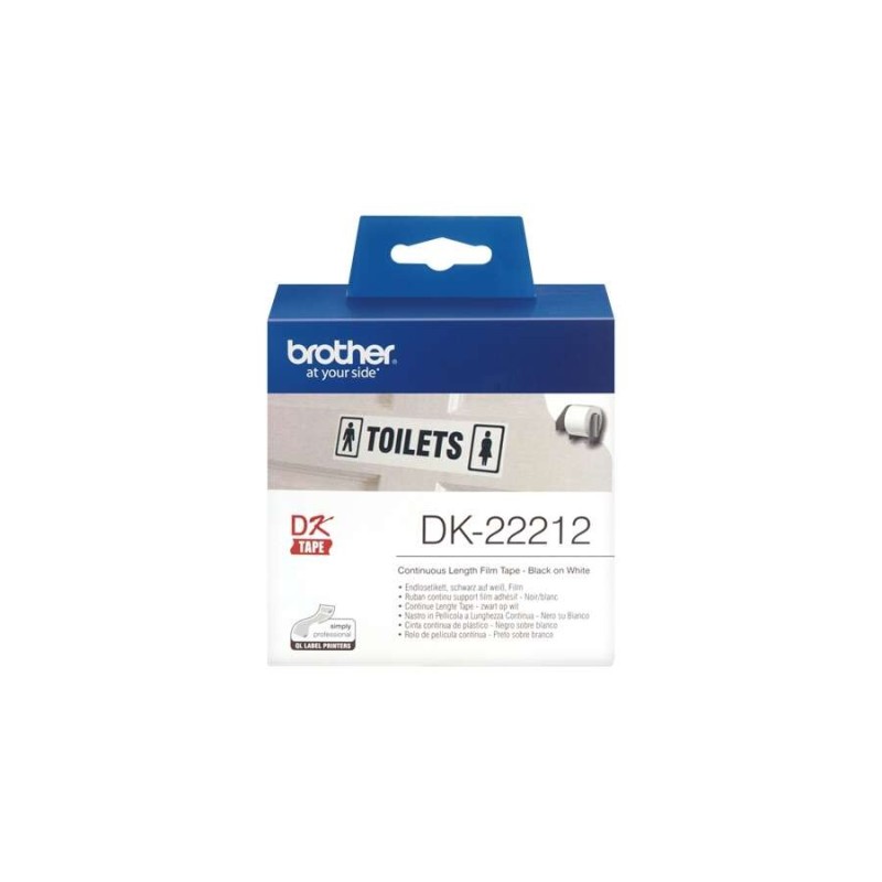 Brother DK22212 - Etichette formato personalizzato originale - Larghezza 62 mm x 15,24 metri - Testo nero su sfondo bianco Brother DK22212 - Etichette formato personalizzato originale - Larghezza 62 mm x 15,24 metri - Testo nero su sfondo bianco