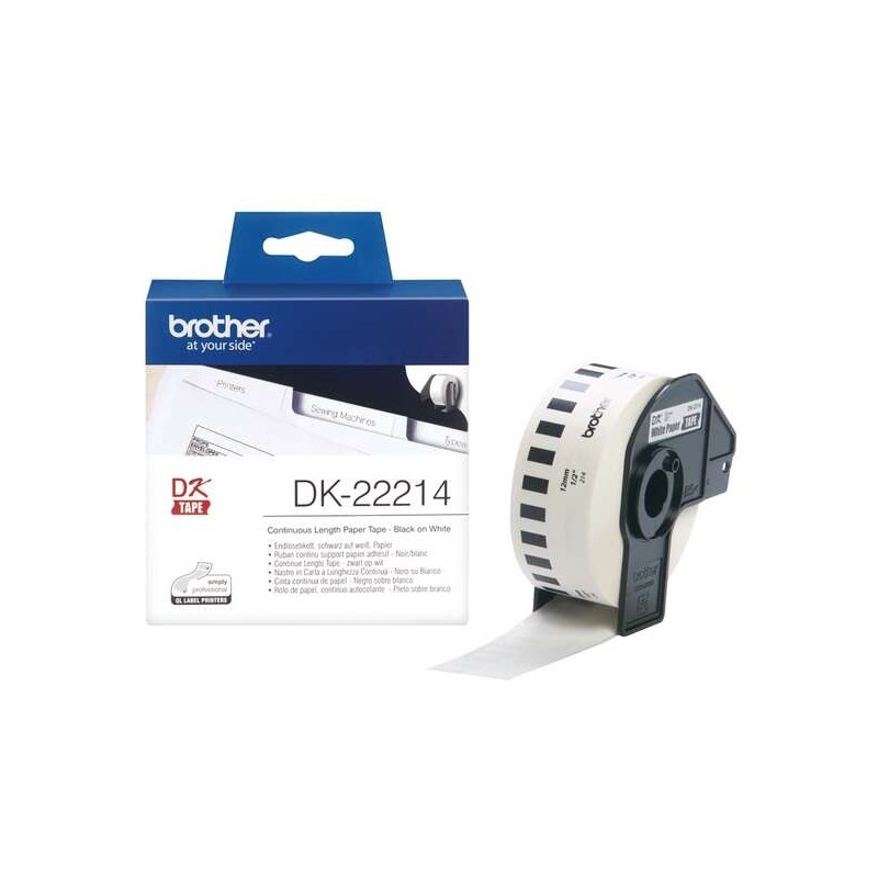 Brother DK22214 - Etichette in formato personalizzato originale - Larghezza 12 mm x 30,48 metri - Testo nero su sfondo bianco Brother DK22214 - Etichette in formato personalizzato originale - Larghezza 12 mm x 30,48 metri - Testo nero su sfondo bianco