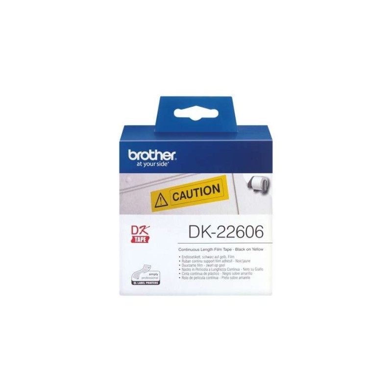 Brother DK22606 - Etiquetas Originales de Tamaño personalizado - Ancho 62mm x 15,24 metros - Texto negro sobre fondo amarillo Brother DK22606 - Etiquetas Originales de Tamaño personalizado - Ancho 62mm x 15,24 metros - Texto negro sobre fondo amarillo