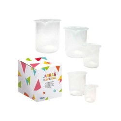 Dohe Juego de Jarras graduadas de Plastico - 1L, 0.5L, 0.25L, 100Ml, 50ml - Recomendado para Tercer Ciclo de Primaria