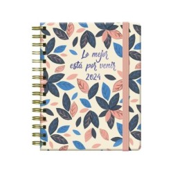 Agenda annuale Dohe Ramdom Leaves - Vista settimanale - Filo metallico dorato - Chiusura con gomma elastica - Dimensioni 15x21 c