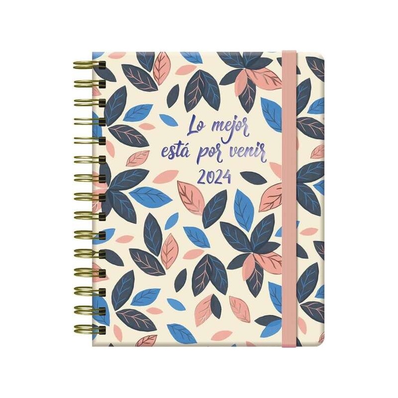 Dohe Ramdom Leaves Agenda Anual - Semana Vista - Wire?o Metalico Color Oro - Cierre con Goma Elastica - Tamaño 15x21cm Dohe Ramdom Leaves Agenda Anual - Semana Vista - Wire?o Metalico Color Oro - Cierre con Goma Elastica - Tamaño 15x21cm