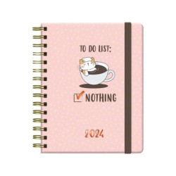 Agenda annuale Dohe Ramdom Cats - Vista settimanale - Filo metallico dorato - Chiusura con gomma elastica - Dimensioni 15x21 cm