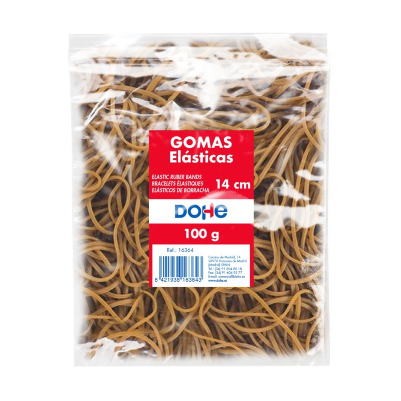 Dohe Gomas Elasticas - Longitud 14cm - Fabricadas en Latex de Gran Resistencia y Elasticidad - Bolsa de 100gr Dohe Gomas Elasticas - Longitud 14cm - Fabricadas en Latex de Gran Resistencia y Elasticidad - Bolsa de 100gr