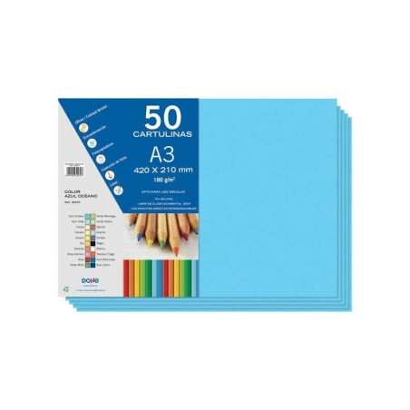 Dohe Cartulinas A3 - 50 Hojas - Gramaje de 180g - Color Azul