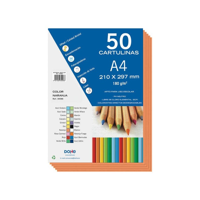 Dohe Cartulinas de Colores de 180 G/M2 - Tamaño A4 - PH Neutro - Libres de Cloro Elemental - Colorantes Biodegradables Dohe Cartulinas de Colores de 180 G/M2 - Tamaño A4 - PH Neutro - Libres de Cloro Elemental - Colorantes Biodegradables