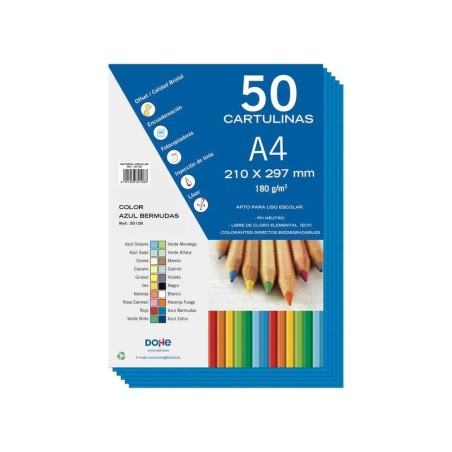 Dohe Cartulinas de Colores de 180 G/M2 - Tamaño A4 - PH Neutro - Libres de Cloro Elemental - Colorantes Biodegradables