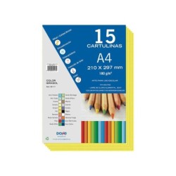 Dohe Paquete de 15 Hojas de Cartulinas A4 - 210x297mm - Gramaje de 180 G/M² - Colores Surtidos