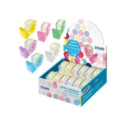 Dohe Expositor con 12 Dispensadores de Cinta Adhesiva - Cinta Adhesiva de 18mmx20M - Practico y Versatil - Colores Surtidos