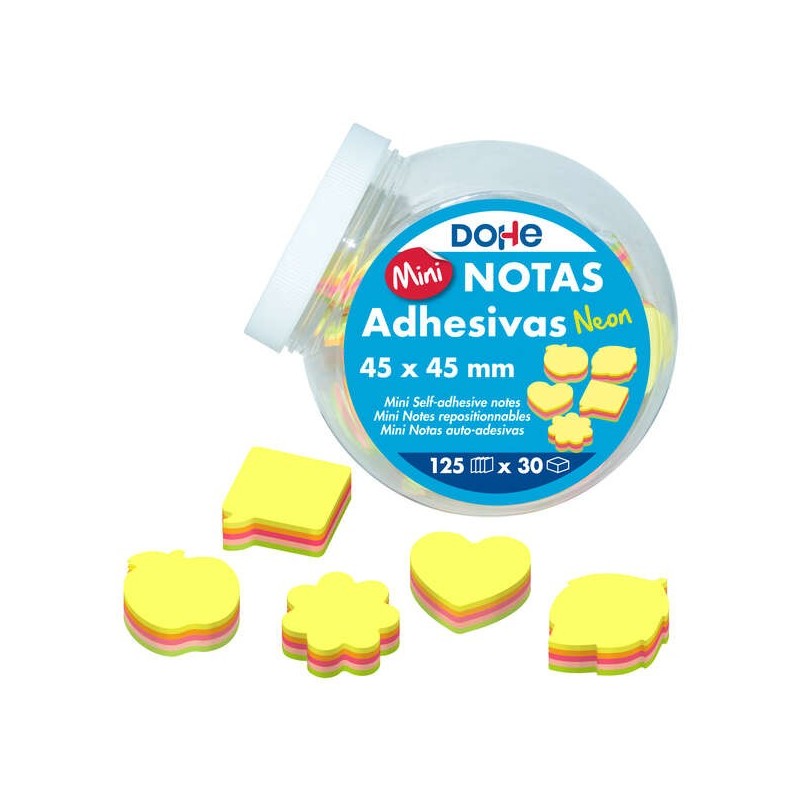 Dohe Expositor de 30 Mini Notas Adhesivas Neon - 4.5x4.5cm - Formas Surtidas - 125 Hojas Cada una Dohe Expositor de 30 Mini Notas Adhesivas Neon - 4.5x4.5cm - Formas Surtidas - 125 Hojas Cada una