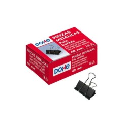 Dohe 12 Pinzas Metalicas Sujetapapeles de Pala Abatible - 50mm - Acero de Gran Resistencia - Color Negro