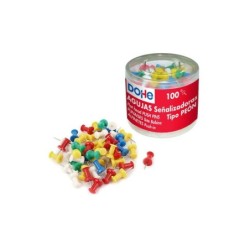 Dohe Caja de 100 Agujas de Señalizacion - Cabeza de Plastico y Punta Metalica de Primera Calidad - Colores Surtidos