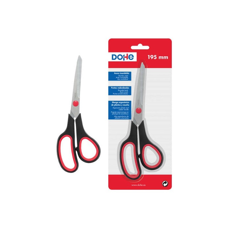 Dohe Tijeras de Acero Inoxidable - Puntas Redondeadas - Mango Ergonomico de Plastico y Caucho - Blister Individual
