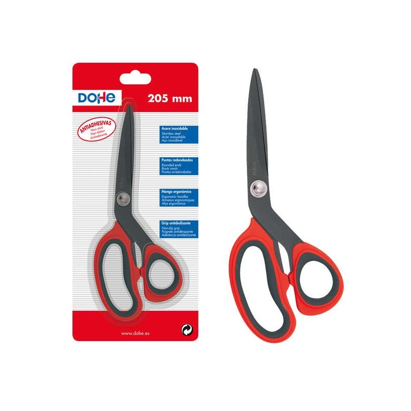 Dohe Tijeras Antiadhesivas de Acero Inoxidable - Puntas Redondeadas - Mango Ergonomico de Plastico y Caucho - Blister Individual Dohe Tijeras Antiadhesivas de Acero Inoxidable - Puntas Redondeadas - Mango Ergonomico de Plastico y Caucho - Blister Individual