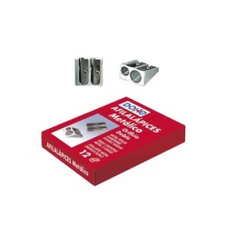 Dohe Caja de 12 Afilalapices Doble de Metal - Forma de Cuña - Cuchilla de Acero Resistente