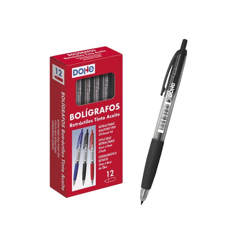 Penne a inchiostro a base di olio retrattili Dohe - Punta a sfera metallica da 1 mm - Corsa 0,4 mm - Corpo trasparente