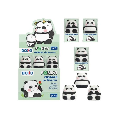 Dohe Expositor de 24 Gomas de Borrar Diseño Panda - Fabricada en PVC - Suave y Agradable Tacto - Envasadas Individualmente