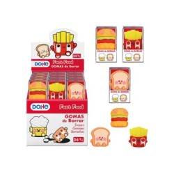 Espositore Dohe da 24 gomme da cancellare in PVC a forma di cibo - Soft Touch - Confezionate singolarmente
