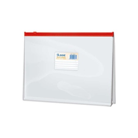 Borsa con cerniera orizzontale Dohe in PVC trasparente da 200 micron - Apertura superiore - Chiusura ermetica con cerniera - For