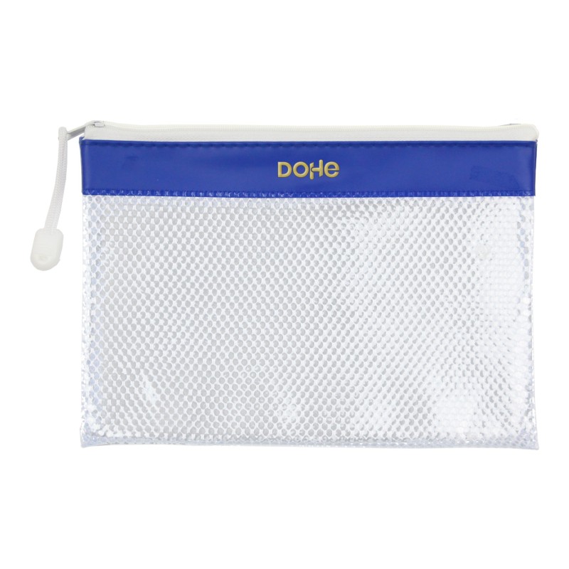 Borsa con cerniera Dohe in PVC - 24x17,5 mm - Resistente all'acqua - Ideale per documenti A5 - Colore blu/trasparente 12pz 12pz Borsa con cerniera Dohe in PVC - 24x17,5 mm - Resistente all'acqua - Ideale per documenti A5 - Colore blu/trasparente 12pz 12pz