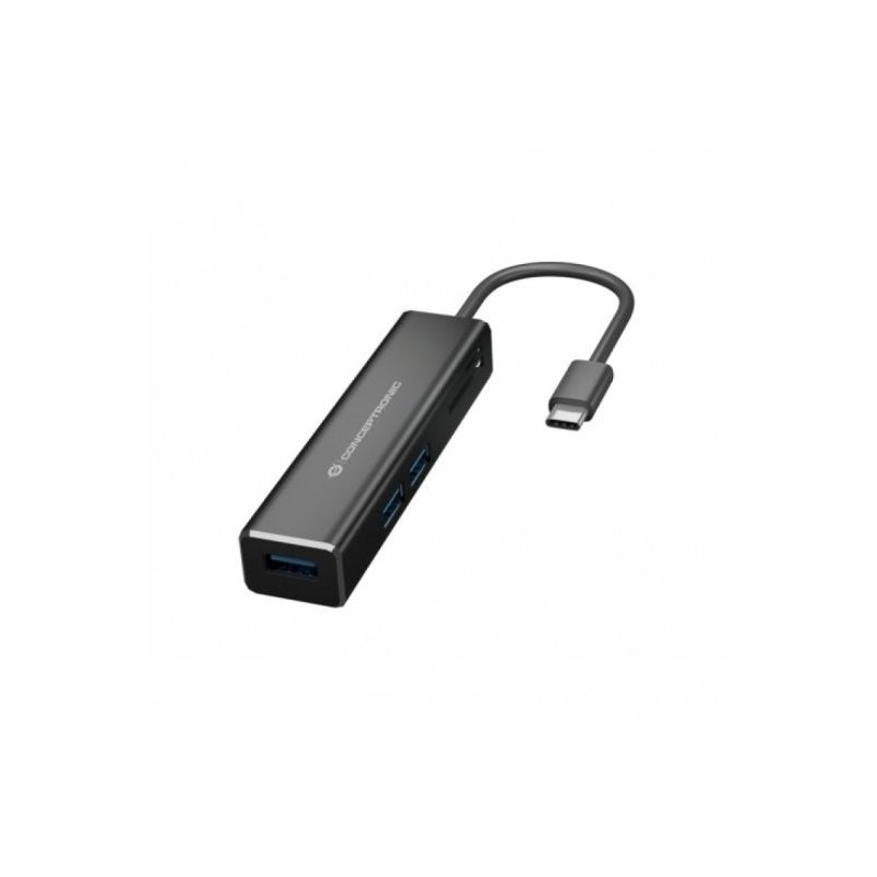 Hub USB-C Conceptronic con 3x USB-A 3.1 + lettore di schede SD e microSD - Alloggiamento in alluminio Hub USB-C Conceptronic con 3x USB-A 3.1 + lettore di schede SD e microSD - Alloggiamento in alluminio