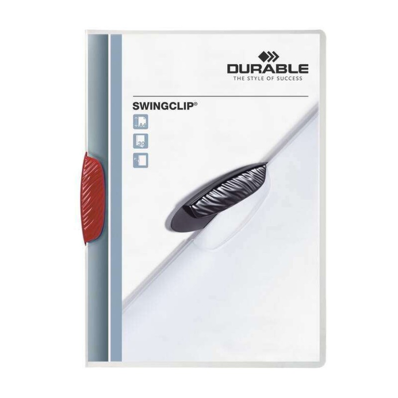 Durable Swingclip 30 Carpeta de Plastico con Pinza Giratoria - Tamaño A4 - Capacidad hasta 30 Hojas - Pinza de Color Rojo Durable Swingclip 30 Carpeta de Plastico con Pinza Giratoria - Tamaño A4 - Capacidad hasta 30 Hojas - Pinza de Color Rojo