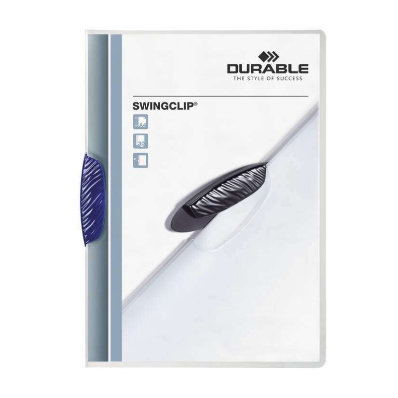 Cartella in plastica resistente Swingclip 30 con clip rotante - Formato A4 - Capacità fino a 30 fogli - Clip blu scuro Cartella in plastica resistente Swingclip 30 con clip rotante - Formato A4 - Capacità fino a 30 fogli - Clip blu scuro