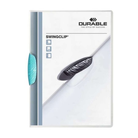Durable Swingclip 30 Carpeta de Plastico con Pinza Giratoria - Tamaño A4 - Capacidad hasta 30 Hojas - Pinza de Color Turquesa