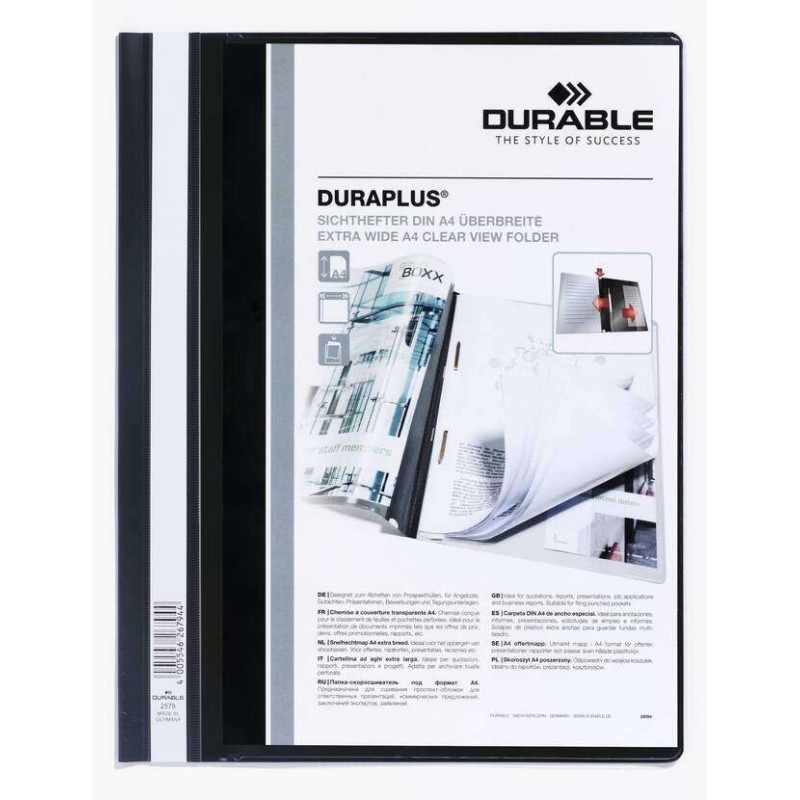 Durable Duraplus Carpeta de Fastener - Para Formato A4+ - Compartimento Interior - Tapa Posterior de Color Negro Durable Duraplus Carpeta de Fastener - Para Formato A4+ - Compartimento Interior - Tapa Posterior de Color Negro