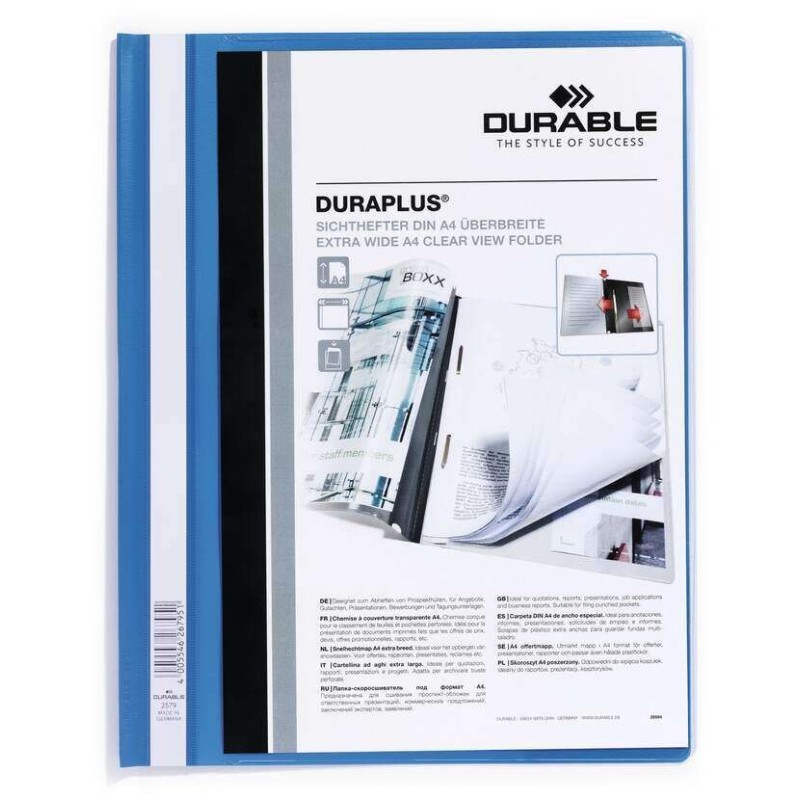 Durable Duraplus Carpeta de Fastener - Para Formato A4+ - Compartimento Interior - Tapa Posterior de Color Azul Durable Duraplus Carpeta de Fastener - Para Formato A4+ - Compartimento Interior - Tapa Posterior de Color Azul