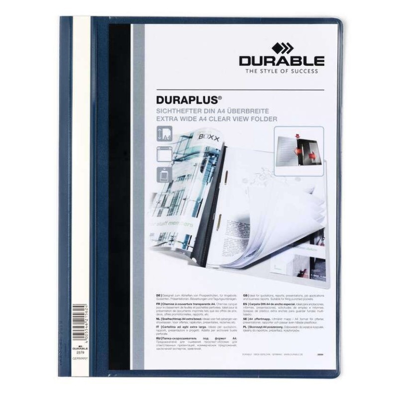 Durable Duraplus Carpeta de Fastener - Para Formato A4+ - Compartimento Interior - Tapa Posterior de Color Azul Oscuro Durable Duraplus Carpeta de Fastener - Para Formato A4+ - Compartimento Interior - Tapa Posterior de Color Azul Oscuro