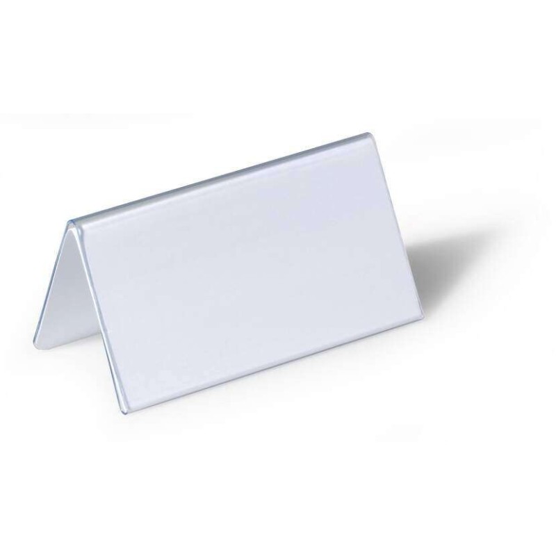 Porta nome da tavolo resistente a forma di tetto - Plastica - Include etichette vuote - Dimensioni etichetta 52/104x100 mm Porta nome da tavolo resistente a forma di tetto - Plastica - Include etichette vuote - Dimensioni etichetta 52/104x100 mm