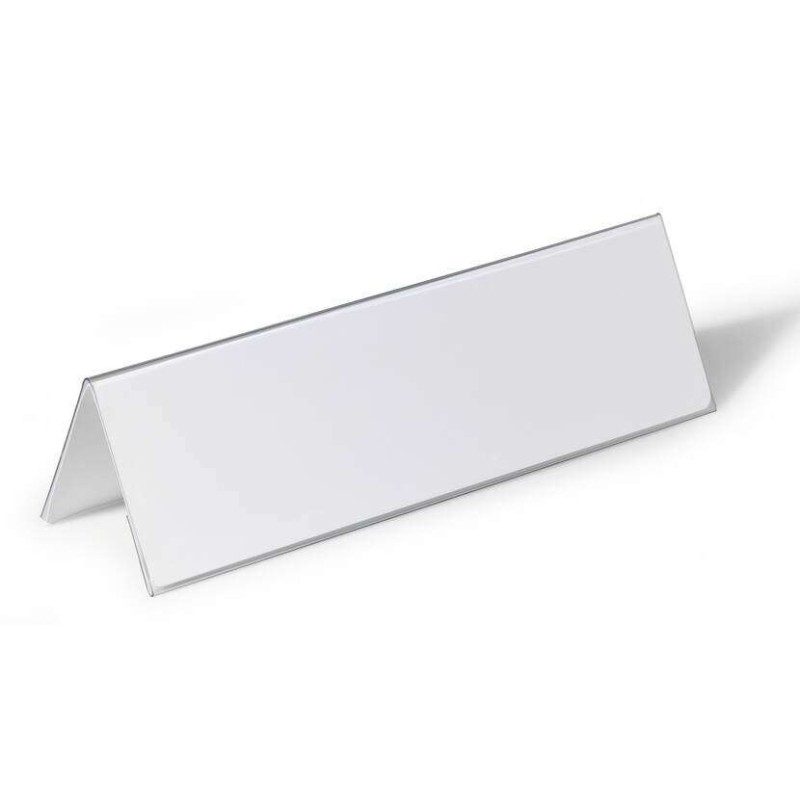 Resistente porta nome da tavolo a forma di tetto - Plastica - Include etichette vuote - Dimensioni etichetta 105/210x297 mm Resistente porta nome da tavolo a forma di tetto - Plastica - Include etichette vuote - Dimensioni etichetta 105/210x297 mm
