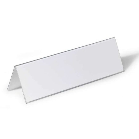Durable Portanombres de Mesa con Forma de Tejado - Plastico - Incluye Etiquetas en Blanco - Tamaño de la Etiqueta 105/210x297mm