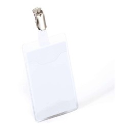 Durable Portanombres Vertical con Clip - Rapida Sustitucion de la Etiqueta - Transparente